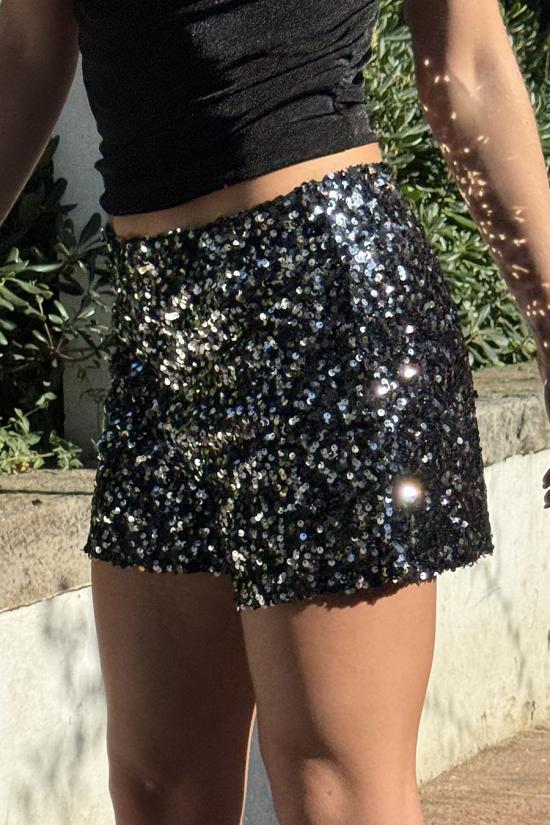 Black-silver sequin shorts