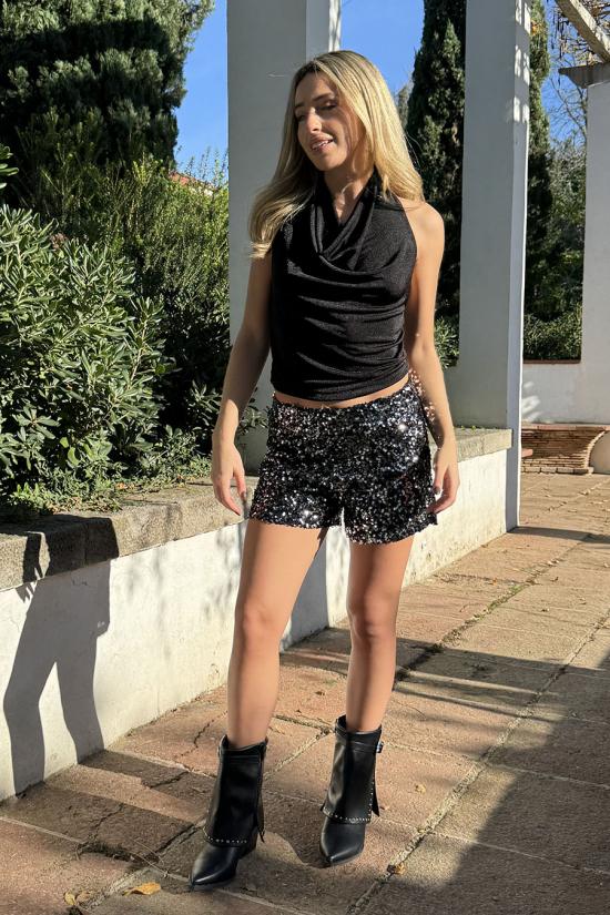 Black-silver sequin shorts