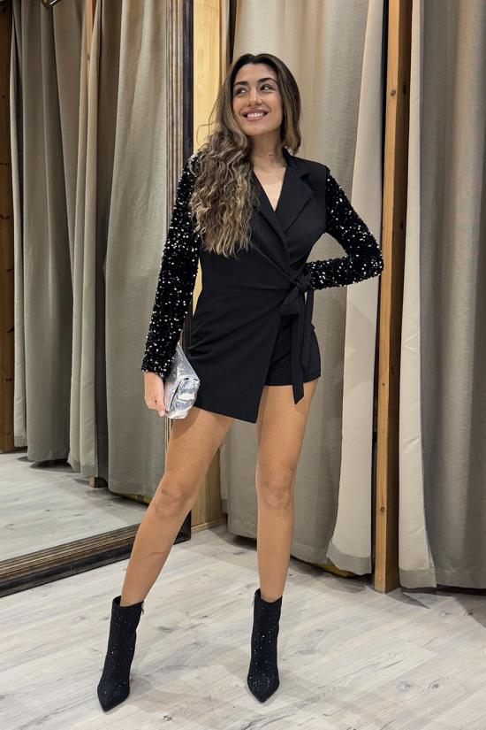 Black sequin blazer jumpsuit