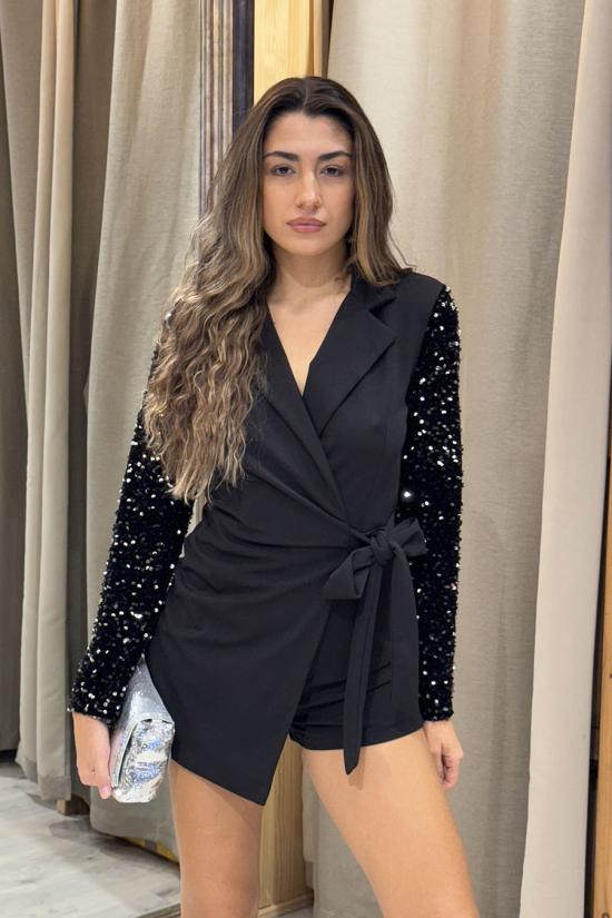 Black sequin blazer jumpsuit