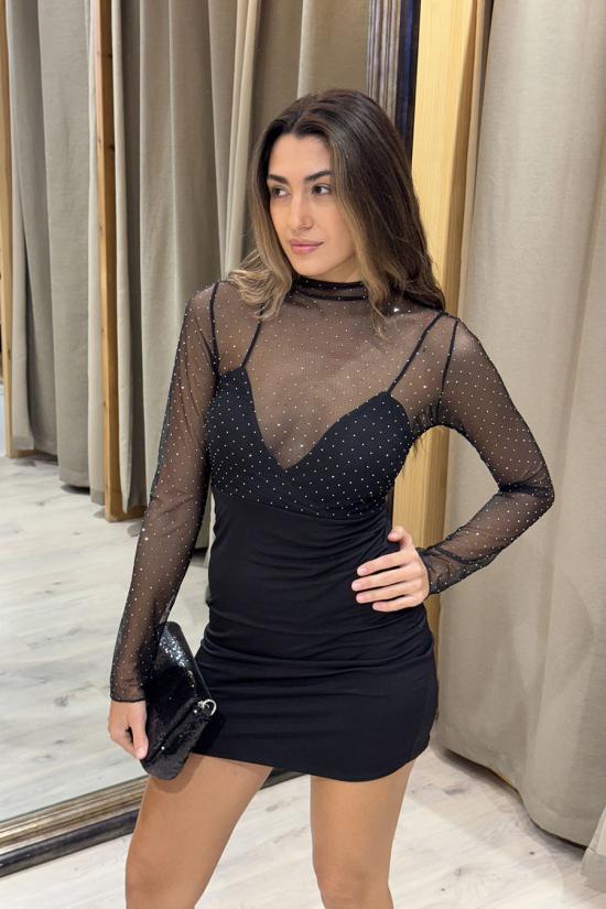 Vestido tul brillantes negro