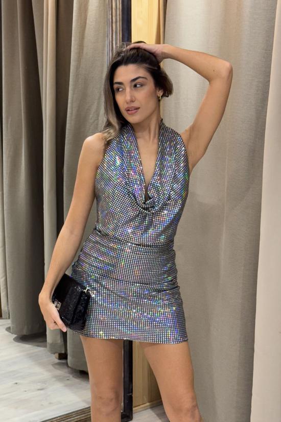 Vestido corto lentejuelas plateado
