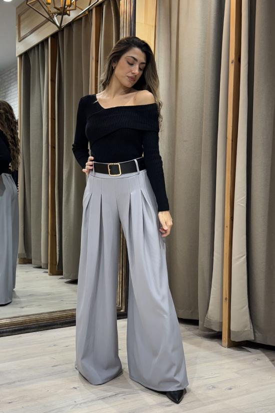 Grey palazzo trousers with...