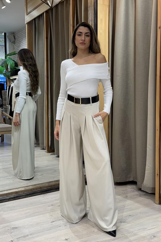 Beige palazzo trousers with...