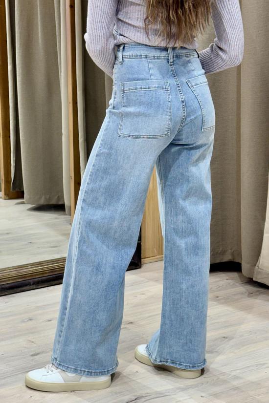 Jeans wide leg pinzas azul