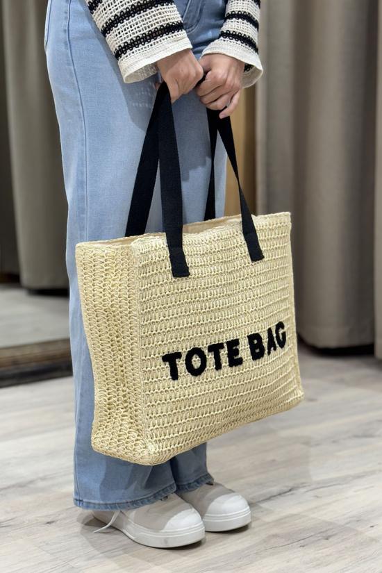 Bolso rafia grande Tote Bag beige