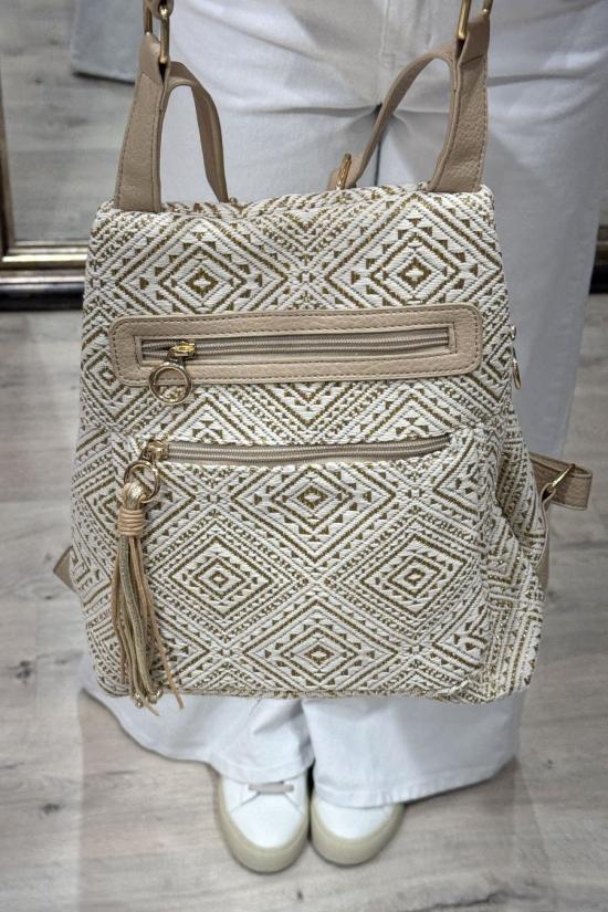 Ecru-gold yarn-lurex backpack