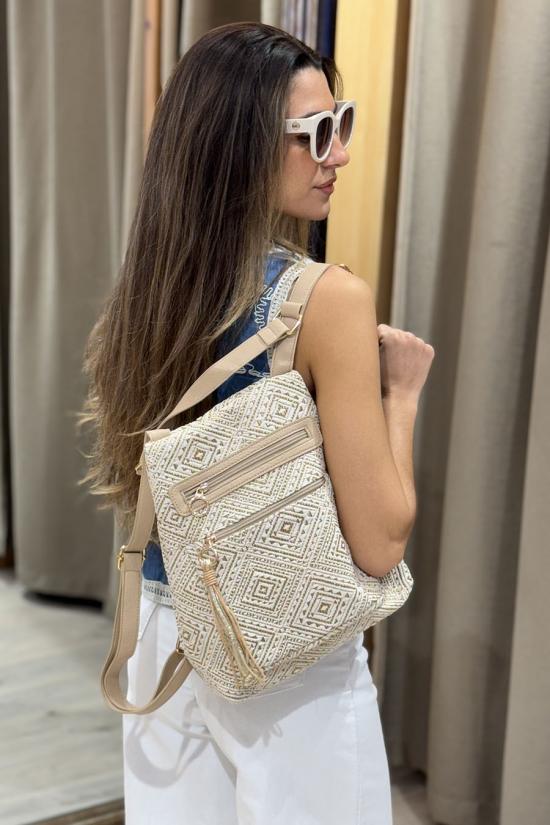 Ecru-gold yarn-lurex backpack