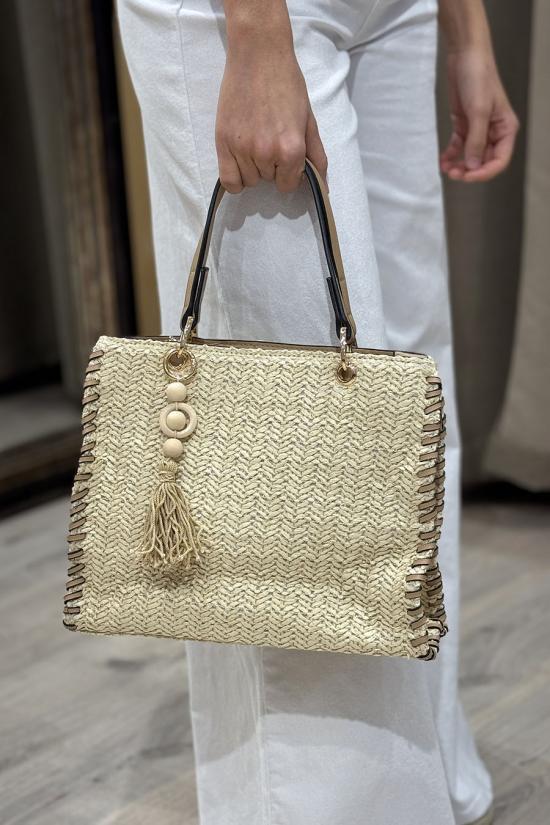 Small beige raffia bag