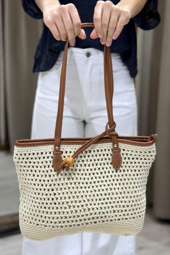 Bolso ganchillo mediano beige