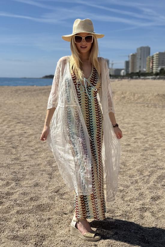 Beige tulle bohemian kimono