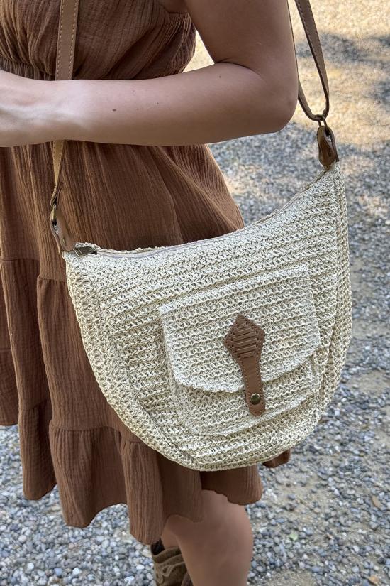 Beige raffia pocket bag