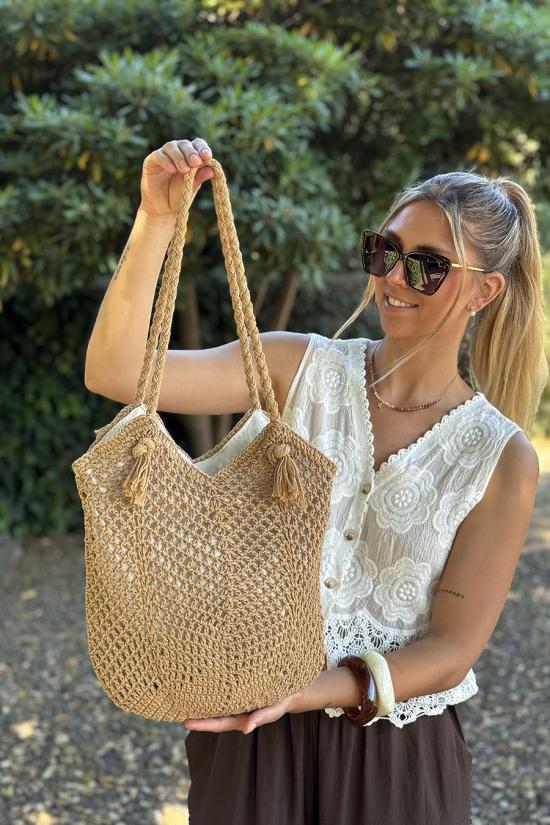 Camel crochet bag
