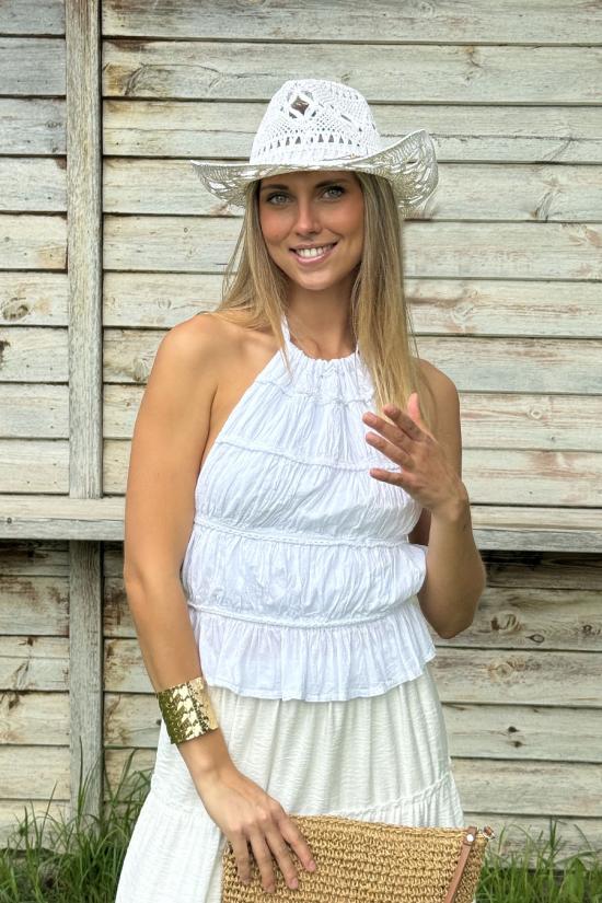 Top h&aacute;lter volantes blanco