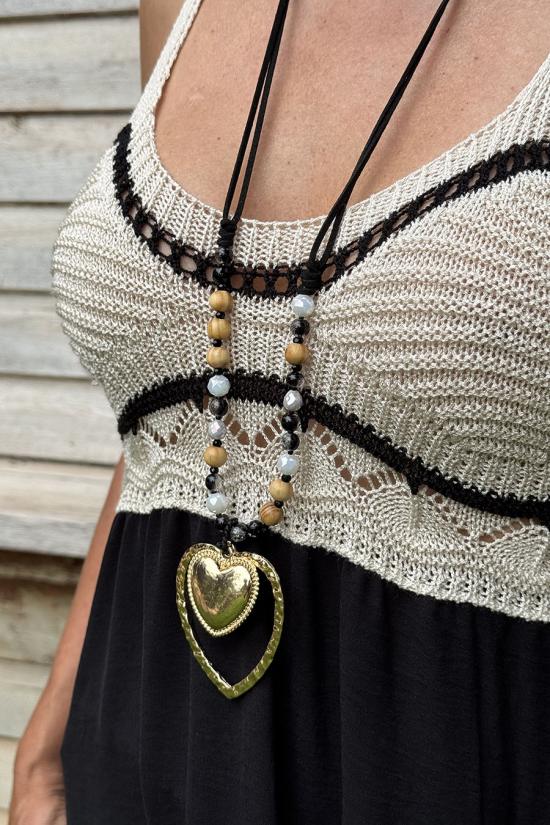 Collar doble coraz&oacute;n dorado-negro