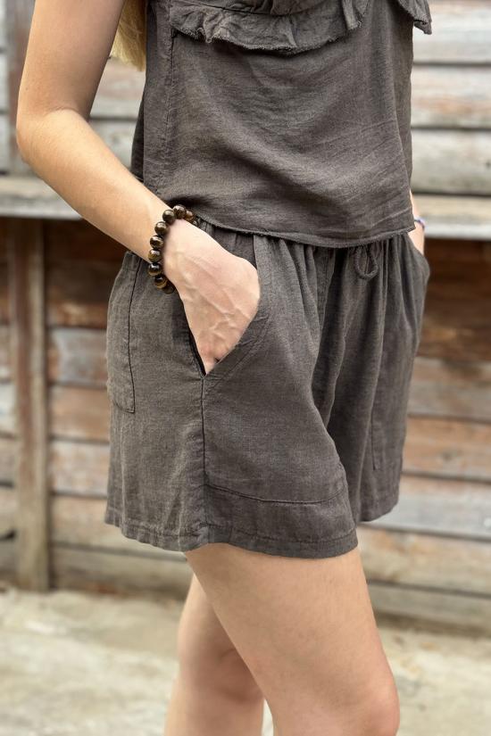 Shorts de lino marr&oacute;n chocolate