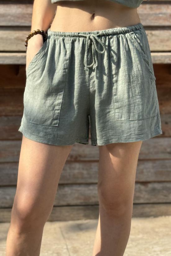 Shorts de lino kaki