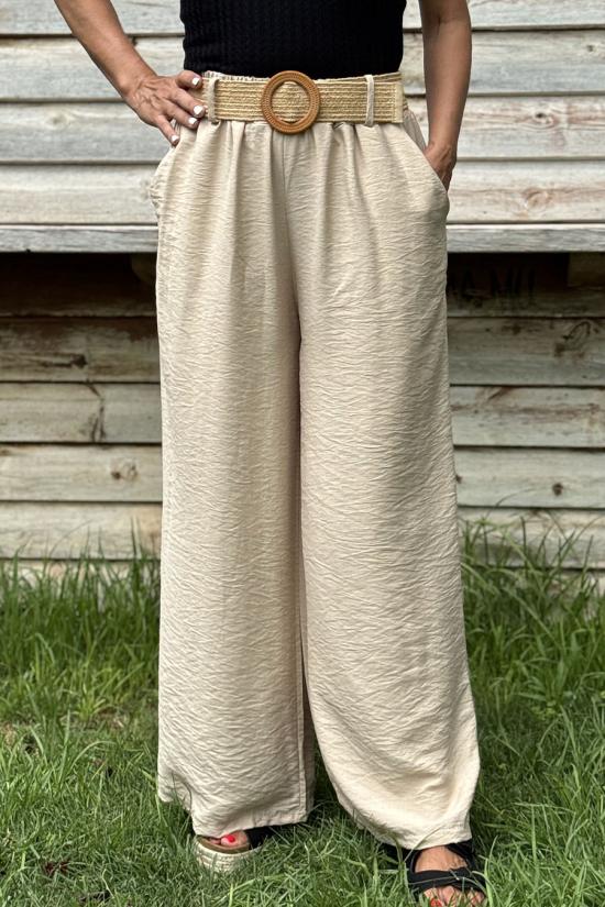 Palazzo flu&iacute;do cintur&oacute;n beige