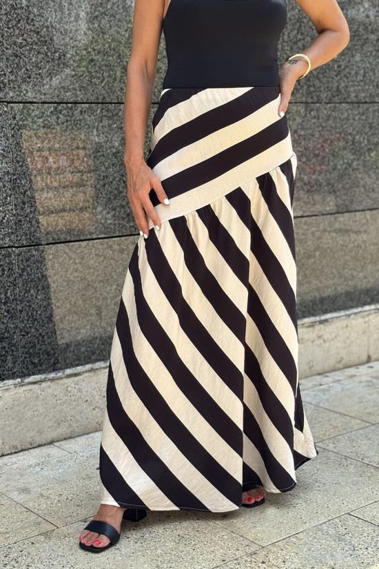 Falda rayas diagonales beige-marr&oacute;n