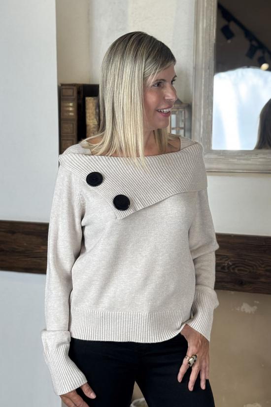 Jersey bardot botones beige