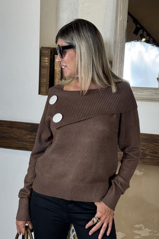 Jersey bardot botones marr&oacute;n