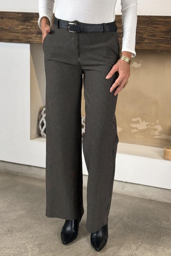 Pantal&oacute;n rayas finas negro-beige