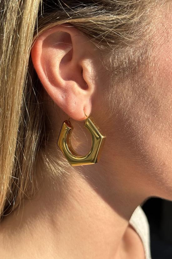 Pendientes hex&aacute;gono dorado