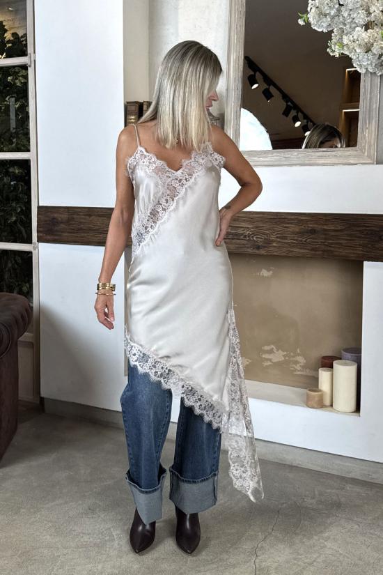 Vestido lencero raso beige