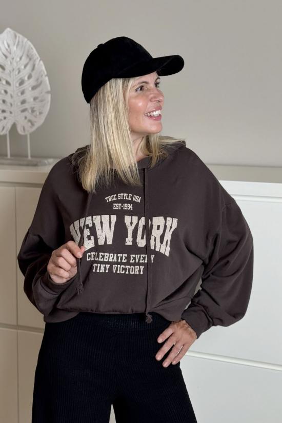 Sudadera New York marr&oacute;n