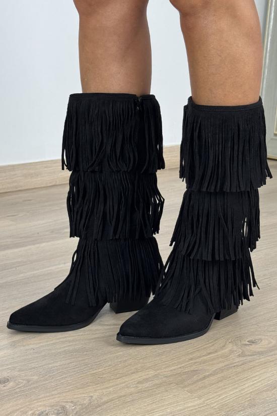 Bota cowboy flecos negro