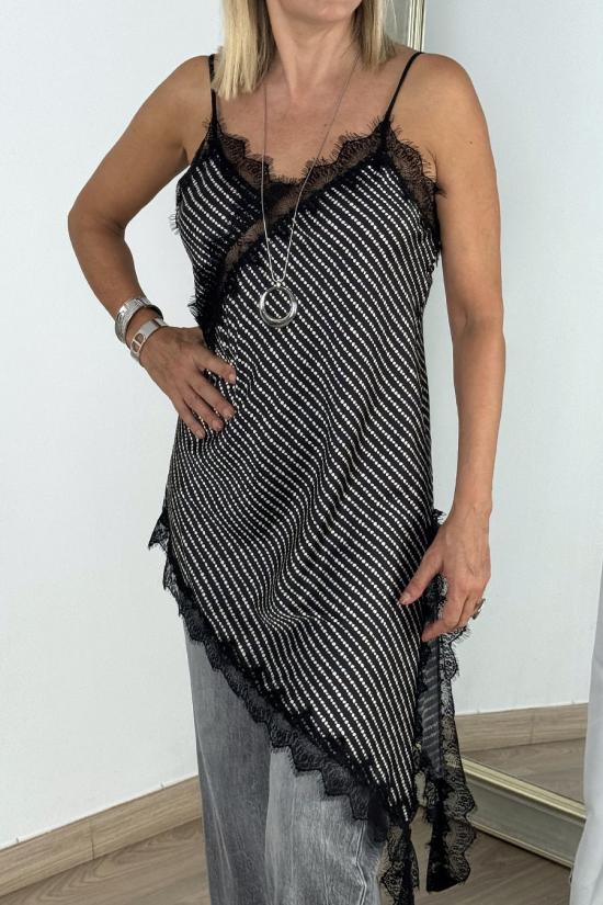 Vestido lencero lunares negro-beige