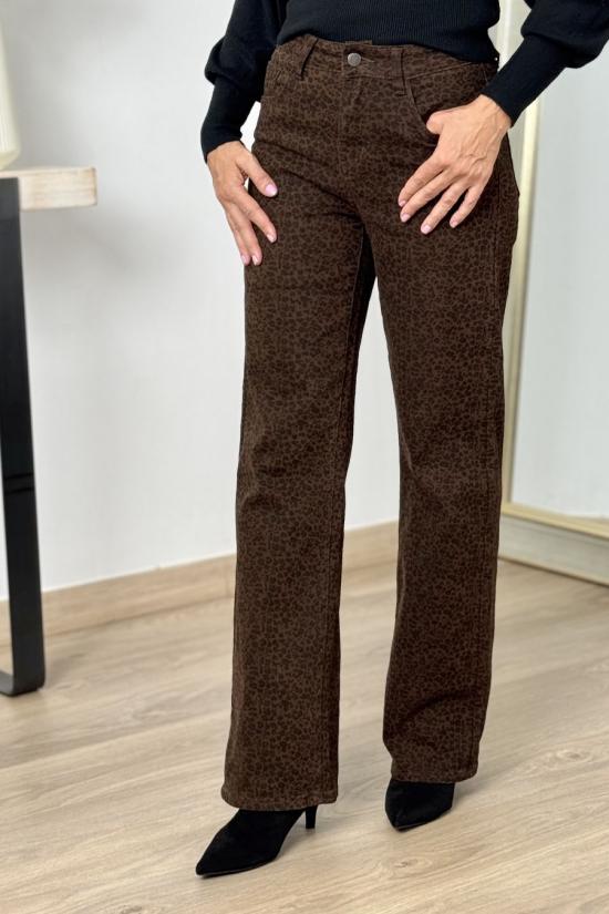 Pantal&oacute;n wide leg animal print marr&oacute;n