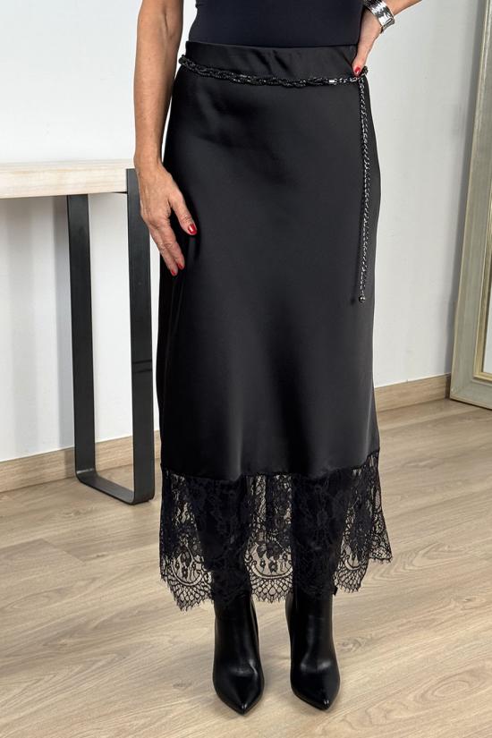 Falda raso encaje negra