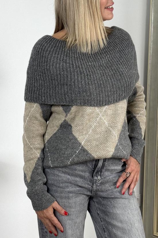 Jersey bardot rombos gris-beige