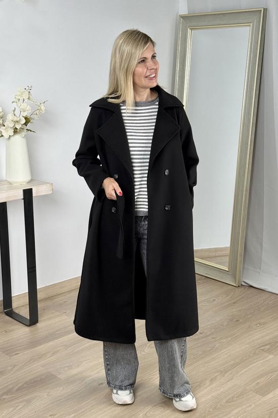 Abrigo largo cruzado pa&ntilde;o negro