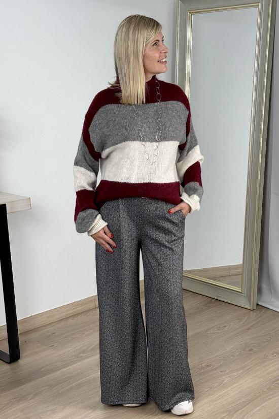 Jersey lana burdeos-gris-crudo