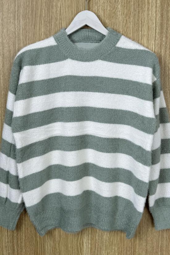 Jersey chenilla rayas verde-blanco