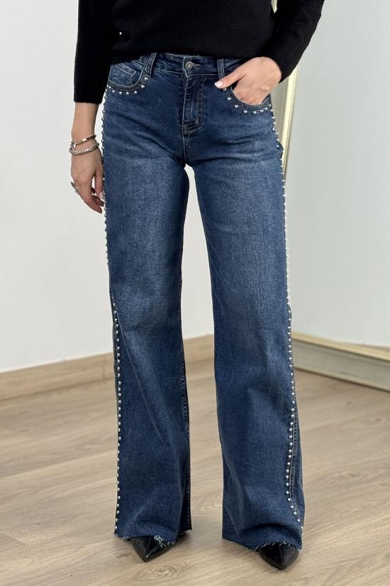 Jeans wide leg tachitas azul denim