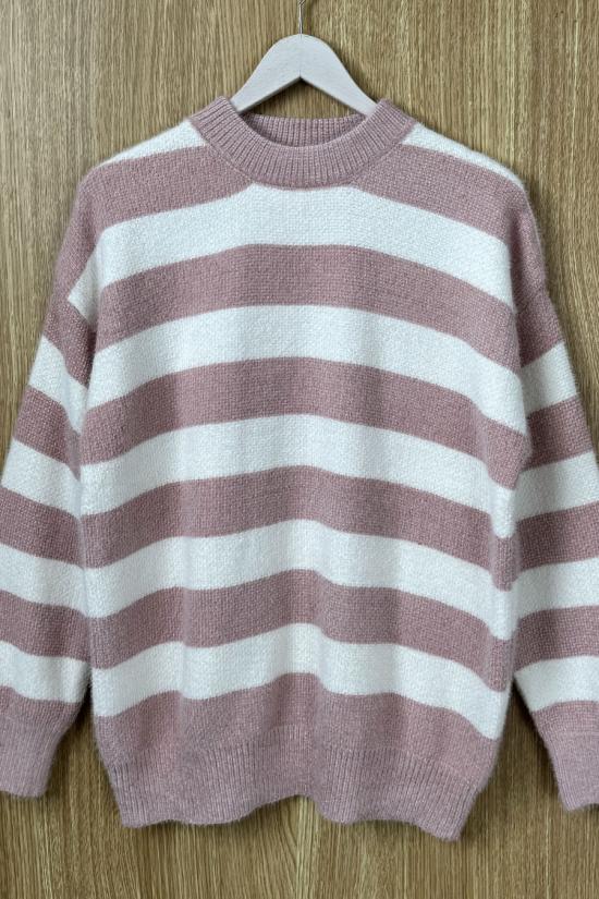 Jersey chenilla rayas rosa-blanco