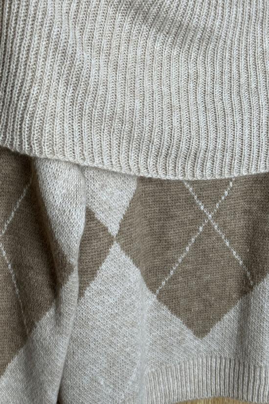 Jersey bardot rombos crudo-beige