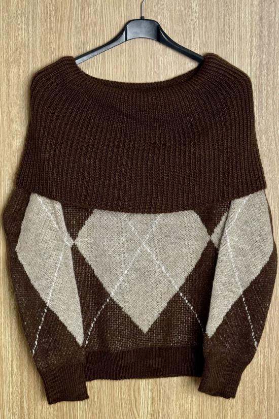 Jersey bardot rombos marr&oacute;n-beige