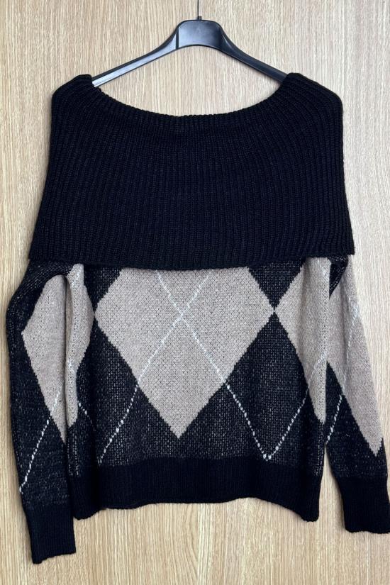 Jersey bardot rombos negro-beige