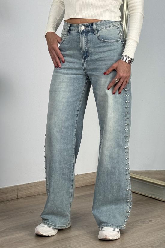 Jeans tachitas dobles azul washed