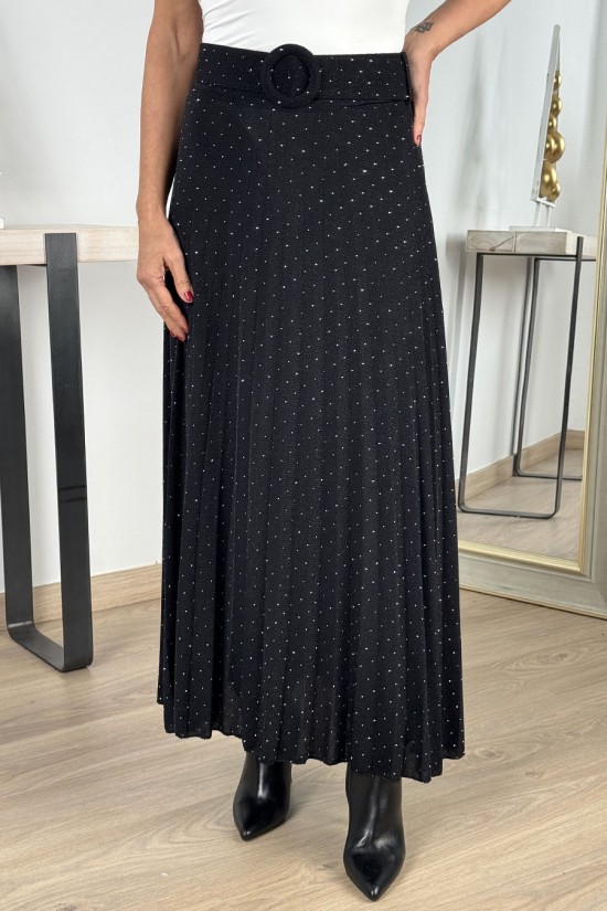 Falda larga lurex negro-plata