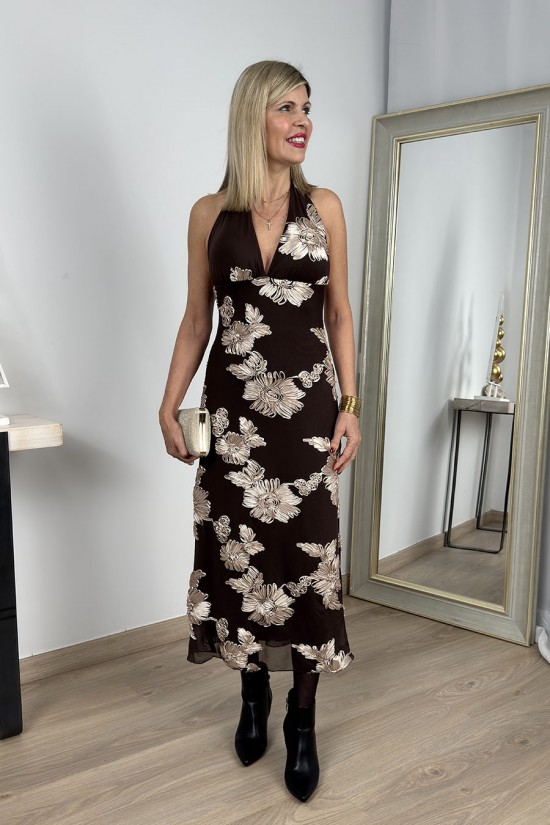 Vestido Magnolia marr&oacute;n-beige